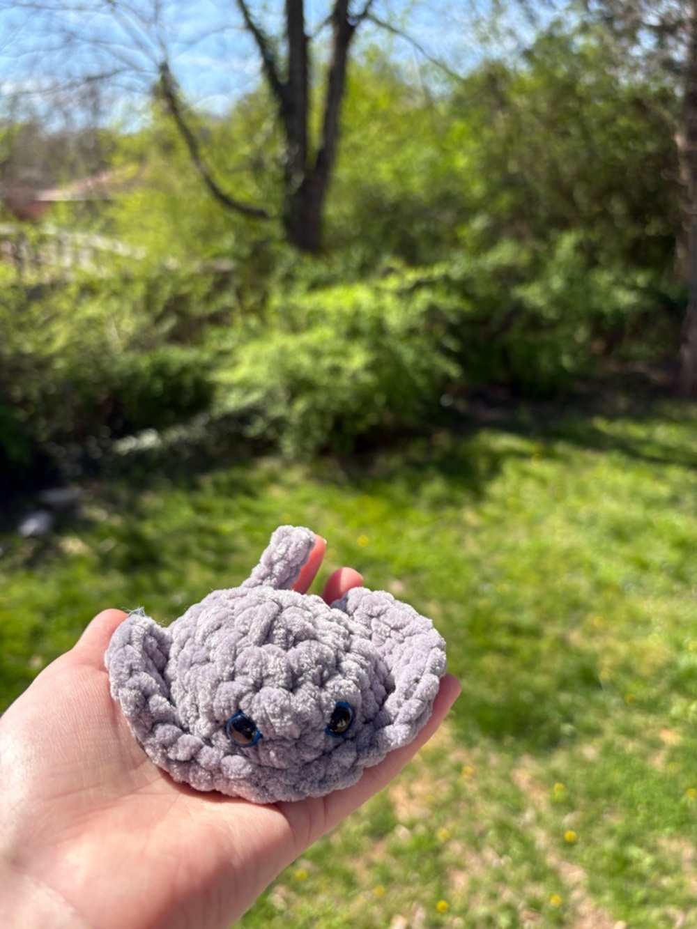 Handmade Plush Crochet Stingray in Light Gray - Charming Fiber Art